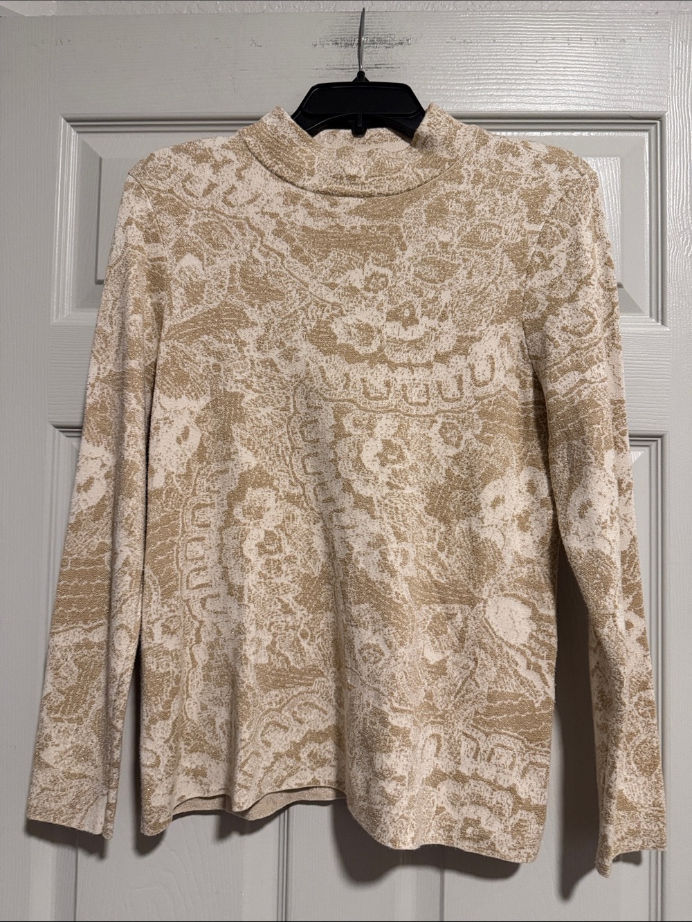 Women's Gold and White Floral Mock Neck Top